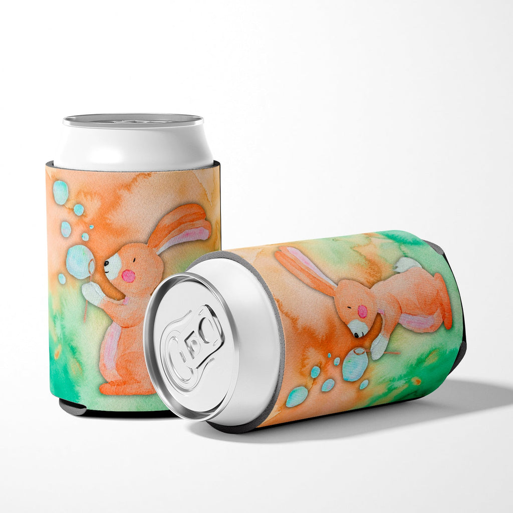Rabbit and Bubbles Watercolor Can or Bottle Hugger Cooler Sleeve for Standard 12 oz Cans, Insulated Foam Beer & Soda Can Hugger Reusable