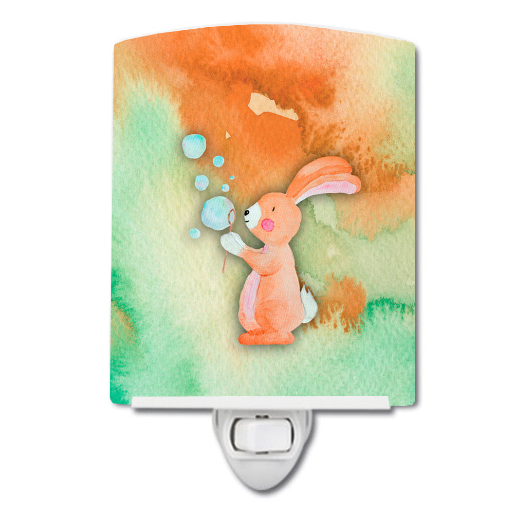 Rabbit and Bubbles Watercolor Ceramic Night Light Compact, UL-Certified, Ideal for Bedroom, Bathroom, Nursery, Hallway, Kitchen, 6x4x3, Multicolor