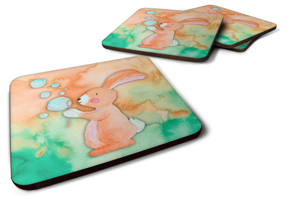 Rabbit and Bubbles Watercolor Foam Coasters Set of 4 Cup Coasters for Indoor Outdoor, Tabletop Protection, Anti Slip, Mouse pad Material