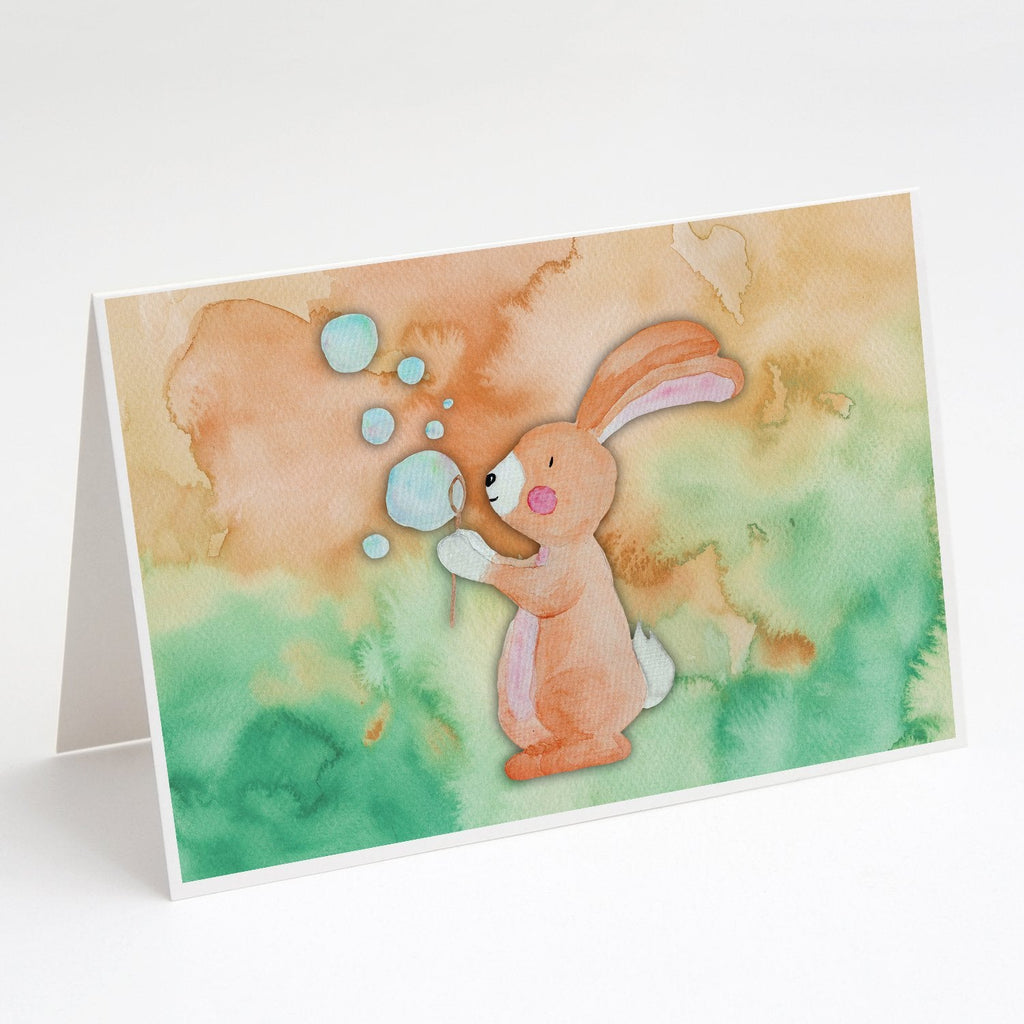 Rabbit and Bubbles Watercolor Greeting Cards Pack of 8 Blank Cards with Envelopes Whimsical A7 Size 5x7