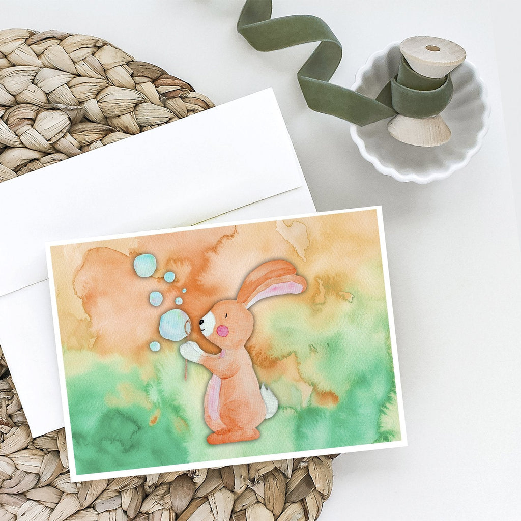 Rabbit and Bubbles Watercolor Greeting Cards Pack of 8 Blank Cards with Envelopes Whimsical A7 Size 5x7