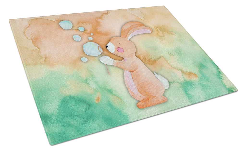 Rabbit and Bubbles Watercolor Cutting Board Tempered Glass Kitchen Cutting Surface, Heat Resistant Chopping, Non-Slip Feet, Food Prep & Serving