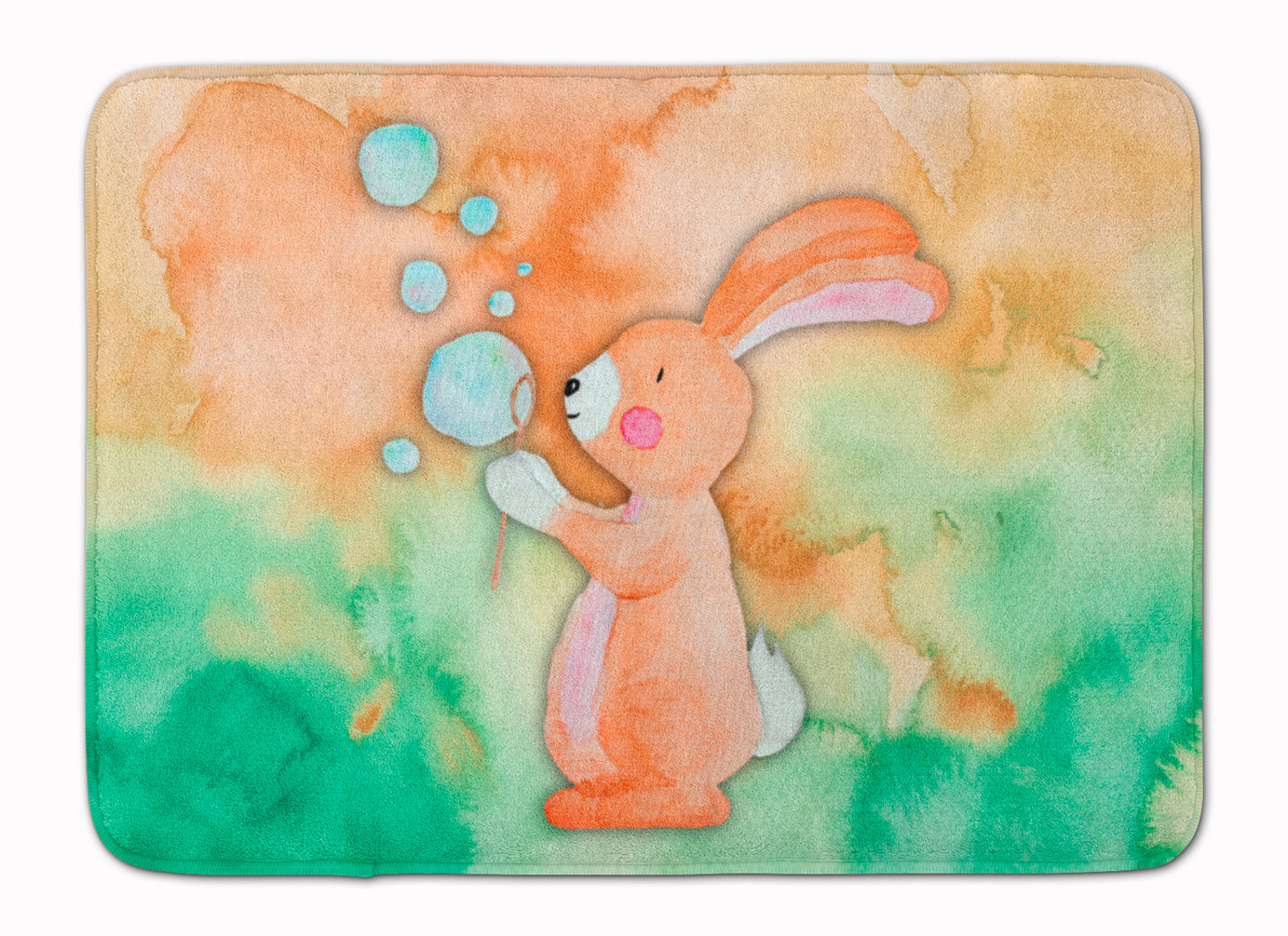 Rabbit and Bubbles Watercolor Memory Foam Kitchen Mat Machine Washable Anti-Fatigue Cushion Comfort Bath or Kitchen Rug