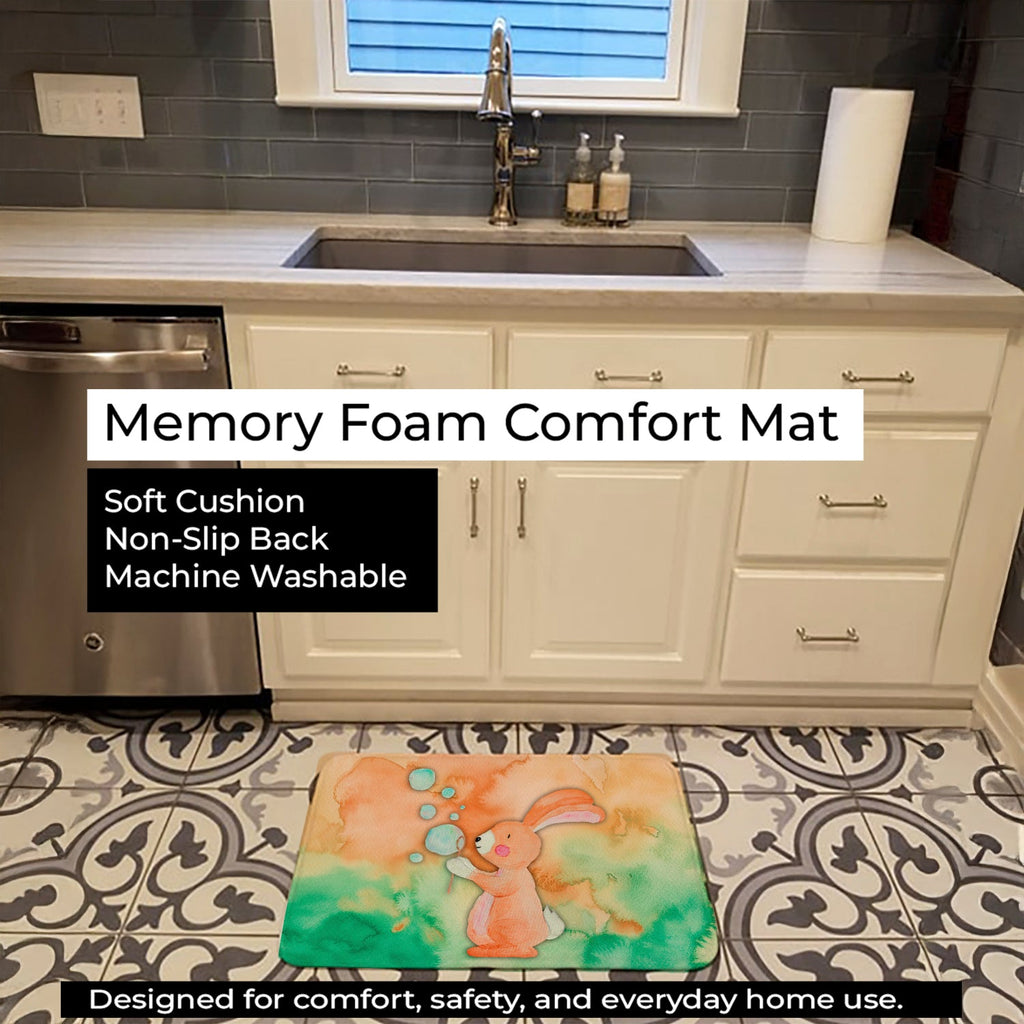Rabbit and Bubbles Watercolor Memory Foam Kitchen Mat Machine Washable Anti-Fatigue Cushion Comfort Bath or Kitchen Rug