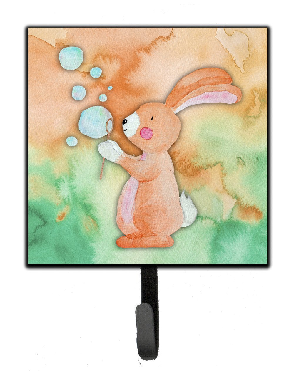 Rabbit and Bubbles Watercolor Leash or Key Holder Wall Hooks, Key Hooks Holder, Coat Rack Wall Mount, Coat Hooks, Hooks for Hanging Keys, Towels, Aprons, Leashes