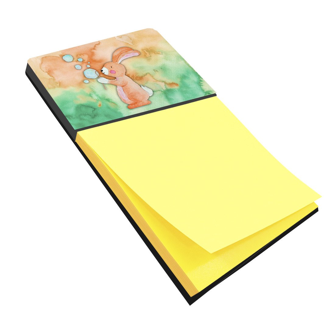 Rabbit and Bubbles Watercolor Watercolor Sticky Note Holder Refillable Dispenser Desk Accessory 3x3 Pad Gift