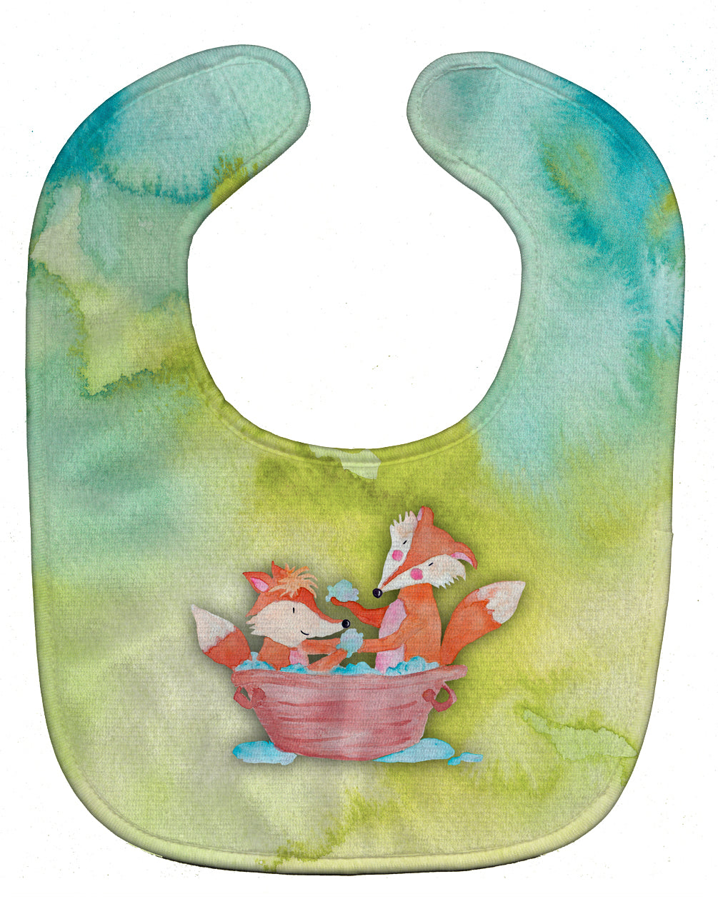 Foxes Bathing Watercolor Baby Bib Easy-Clean Baby Bib Baby Feeding Accessory Baby Mealtime Essential, 10 x 13, Multicolor