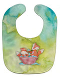 Foxes Bathing Watercolor Baby Bib Easy-Clean Baby Bib Baby Feeding Accessory Baby Mealtime Essential, 10 x 13, Multicolor