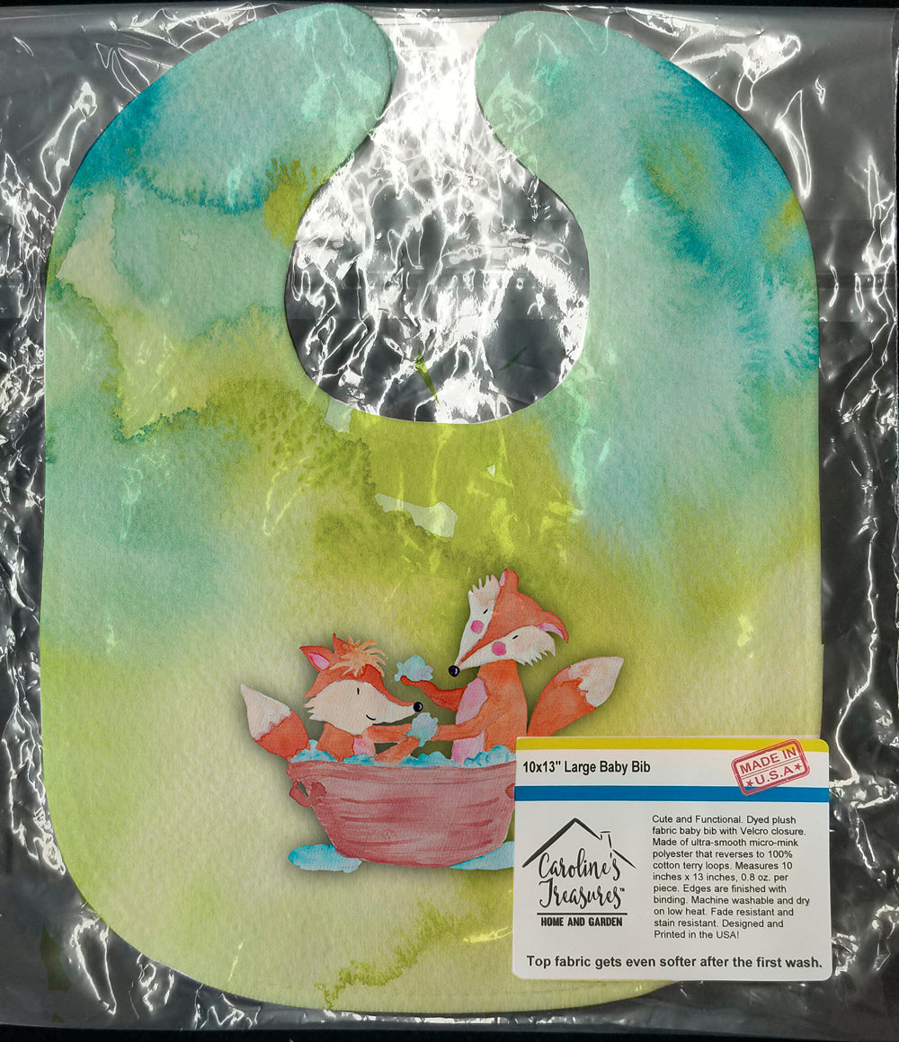 Foxes Bathing Watercolor Baby Bib Easy-Clean Baby Bib Baby Feeding Accessory Baby Mealtime Essential, 10 x 13, Multicolor