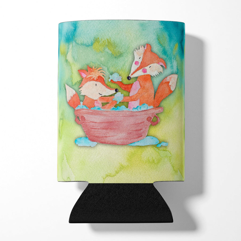 Foxes Bathing Watercolor Can or Bottle Hugger Cooler Sleeve for Standard 12 oz Cans, Insulated Foam Beer & Soda Can Hugger Reusable