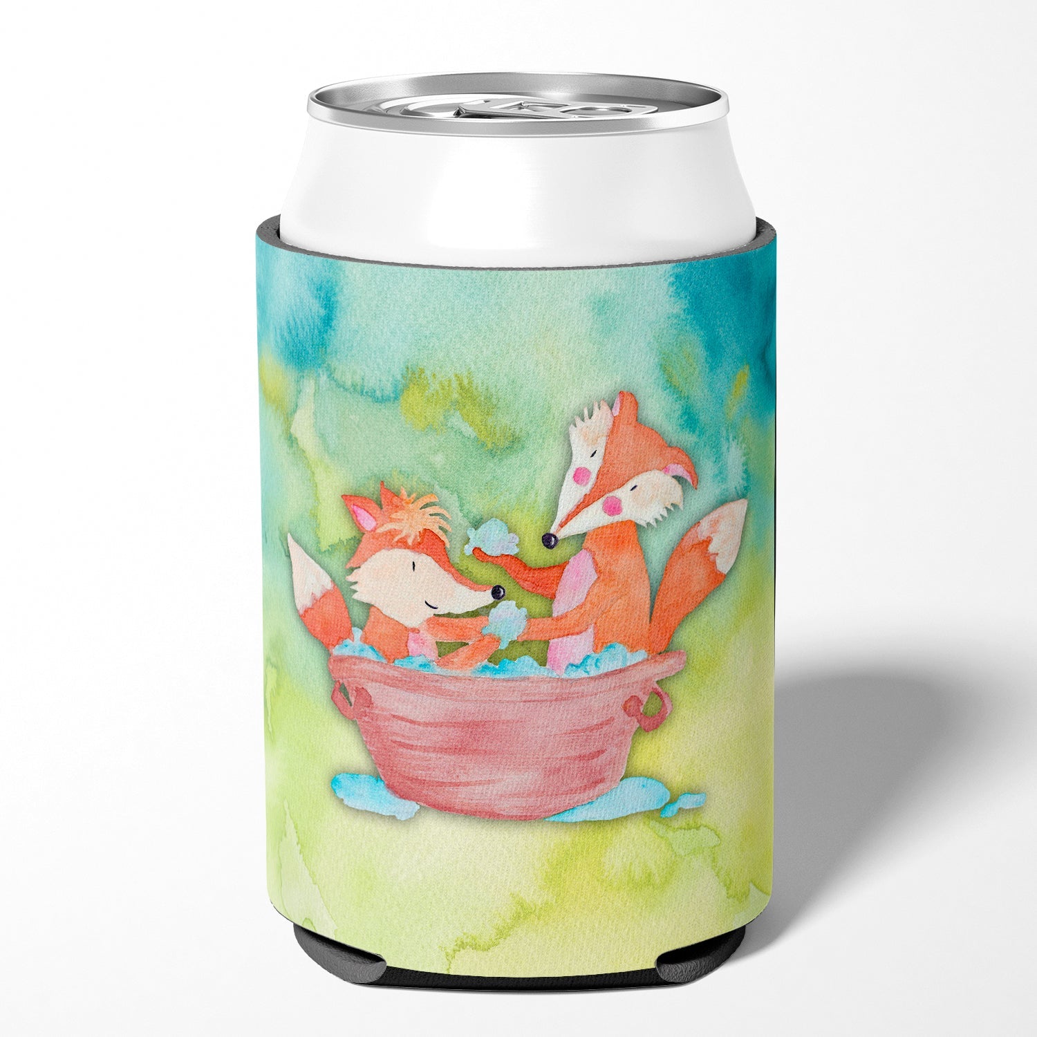 Foxes Bathing Watercolor Can or Bottle Hugger Cooler Sleeve for Standard 12 oz Cans, Insulated Foam Beer & Soda Can Hugger Reusable