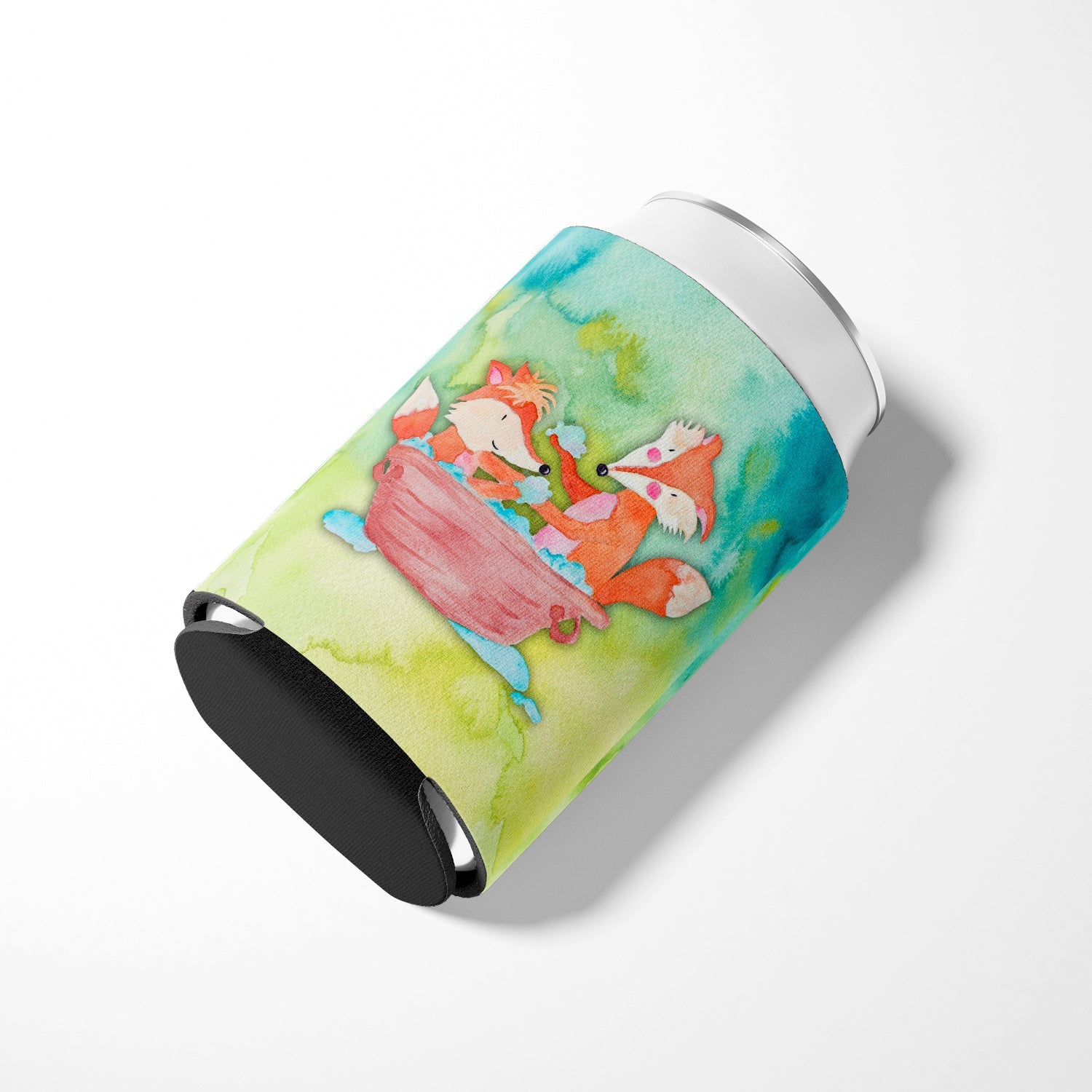 Foxes Bathing Watercolor Can or Bottle Hugger Cooler Sleeve for Standard 12 oz Cans, Insulated Foam Beer & Soda Can Hugger Reusable