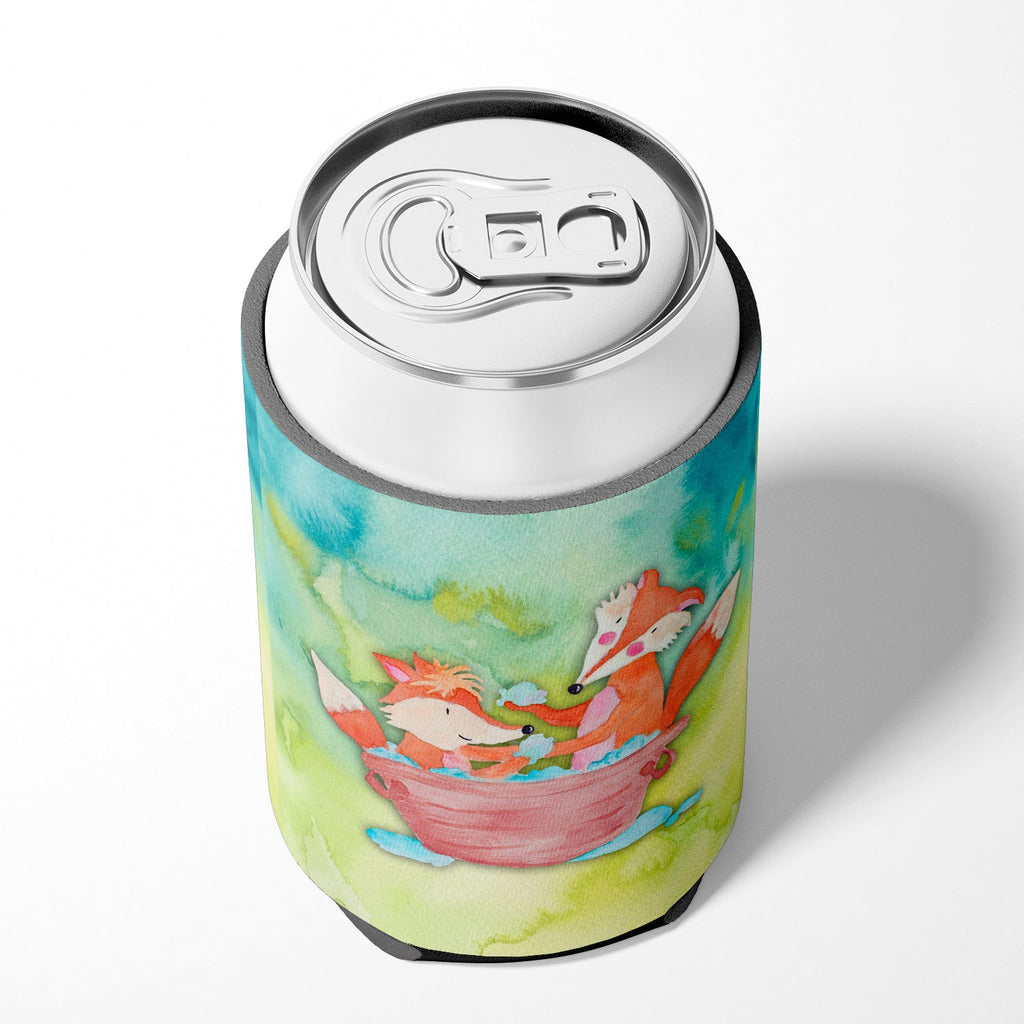 Foxes Bathing Watercolor Can or Bottle Hugger Cooler Sleeve for Standard 12 oz Cans, Insulated Foam Beer & Soda Can Hugger Reusable