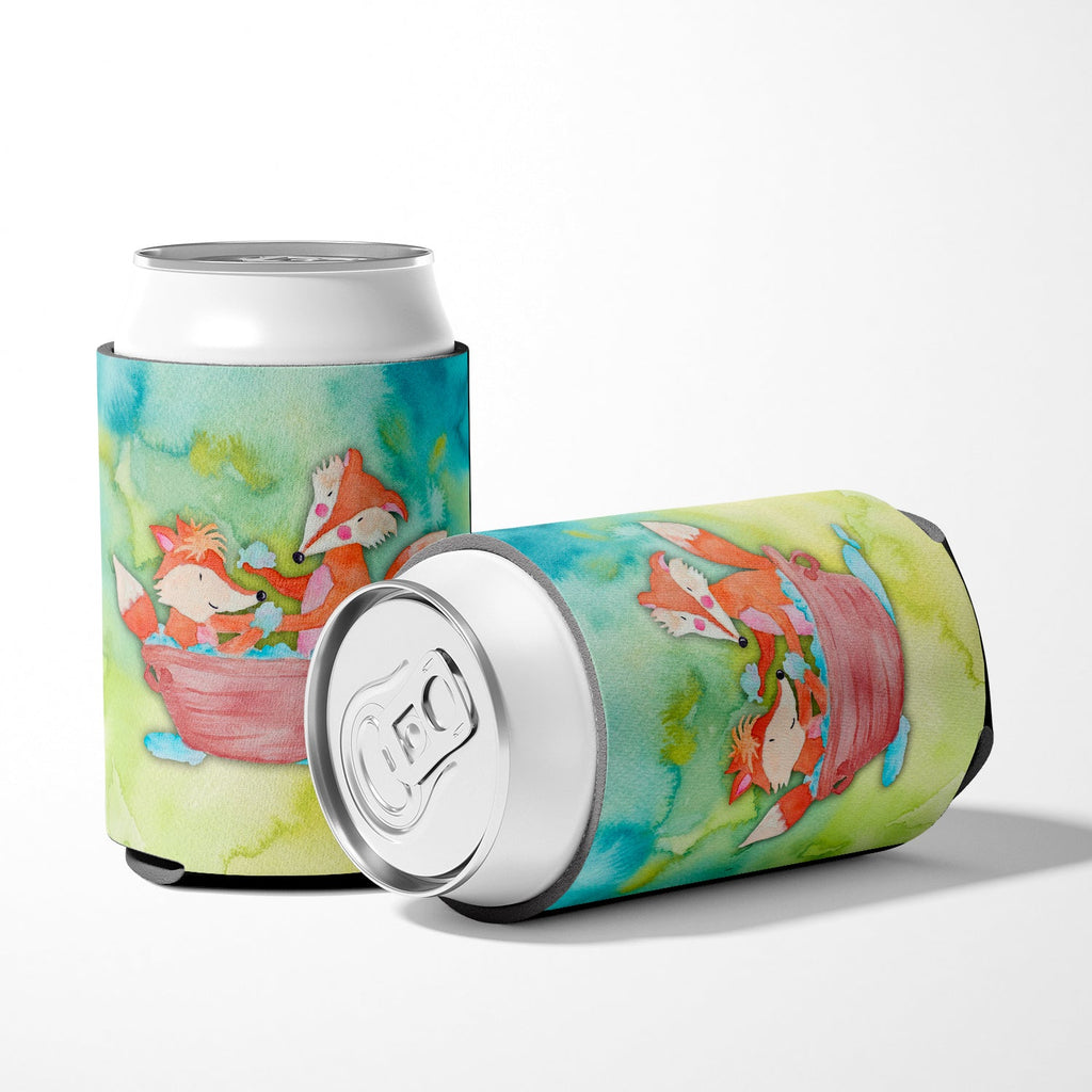 Foxes Bathing Watercolor Can or Bottle Hugger Cooler Sleeve for Standard 12 oz Cans, Insulated Foam Beer & Soda Can Hugger Reusable
