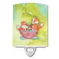 Foxes Bathing Watercolor Ceramic Night Light Compact, UL-Certified, Ideal for Bedroom, Bathroom, Nursery, Hallway, Kitchen, 6x4x3, Multicolor