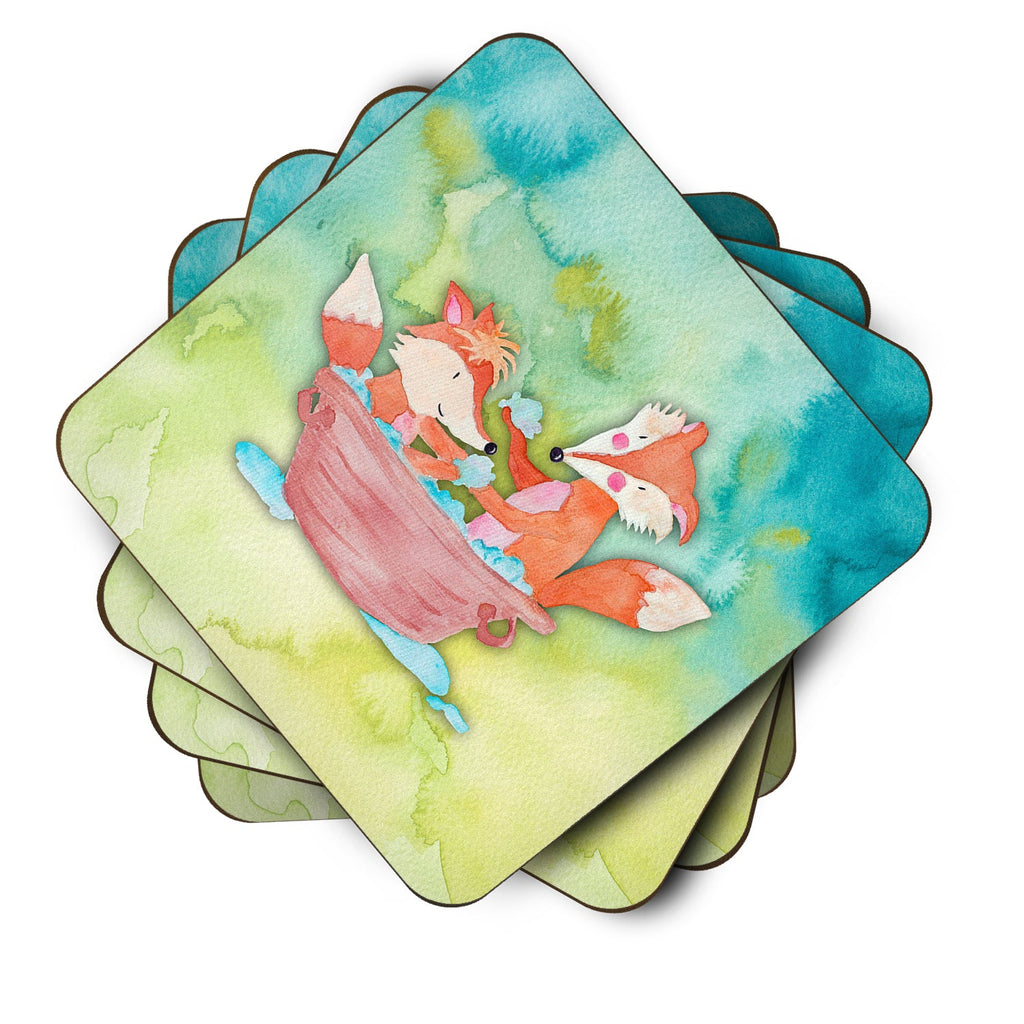 Foxes Bathing Watercolor Foam Coasters Set of 4 Cup Coasters for Indoor Outdoor, Tabletop Protection, Anti Slip, Mouse pad Material