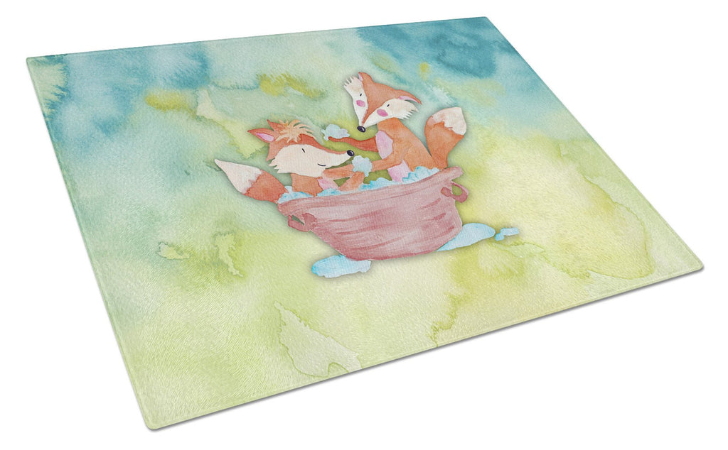 Foxes Bathing Watercolor Cutting Board Tempered Glass Kitchen Cutting Surface, Heat Resistant Chopping, Non-Slip Feet, Food Prep & Serving