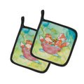 Foxes Bathing Watercolor Pot Holder Set of 2 Heat Resistant Quilted Hot Pads 7.5 x 7.5 Inch, Insulated Kitchen Trivets for Cooking & Baking