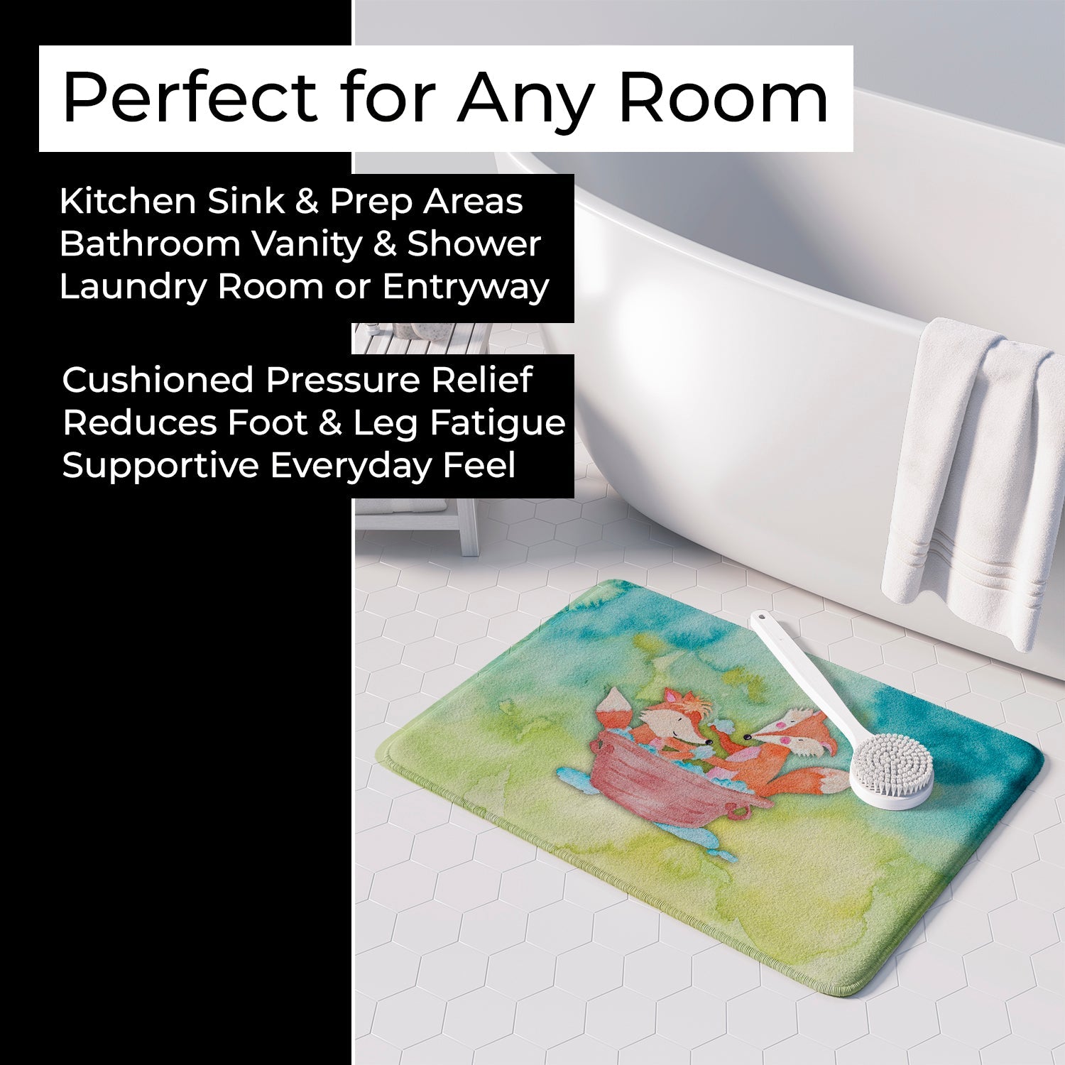 Foxes Bathing Watercolor Memory Foam Kitchen Mat Machine Washable Anti-Fatigue Cushion Comfort Bath or Kitchen Rug