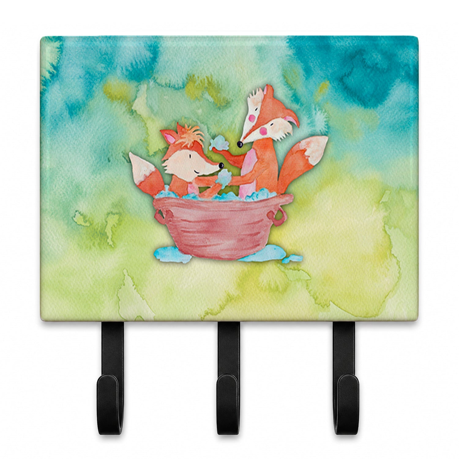 Foxes Bathing Watercolor Leash or Key Holder Wall Hooks, Coat Rack Wall Mount, for Hanging Keys, Towels, Aprons, Leashes