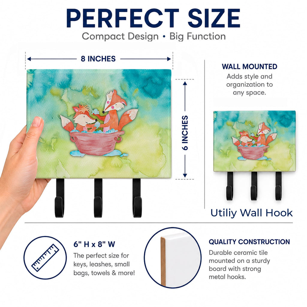 Foxes Bathing Watercolor Leash or Key Holder Wall Hooks, Coat Rack Wall Mount, for Hanging Keys, Towels, Aprons, Leashes