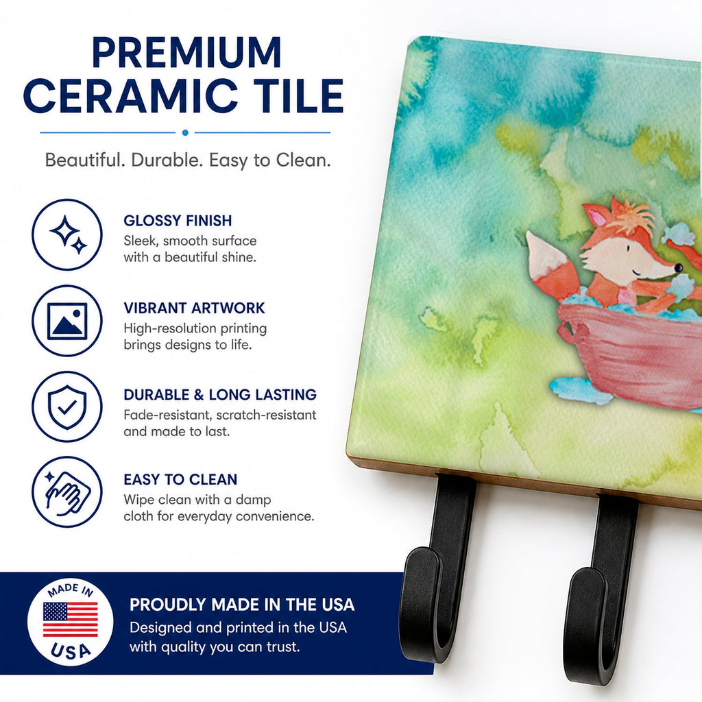 Foxes Bathing Watercolor Leash or Key Holder Wall Hooks, Coat Rack Wall Mount, for Hanging Keys, Towels, Aprons, Leashes