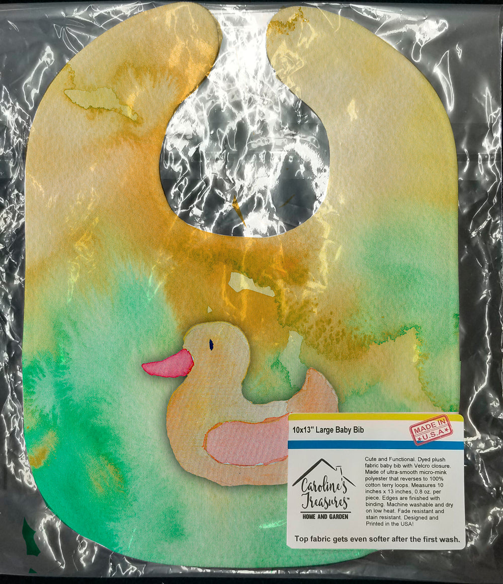 Rubber Duckie Watercolor Baby Bib Easy-Clean Baby Bib Baby Feeding Accessory Baby Mealtime Essential, 10 x 13, Multicolor