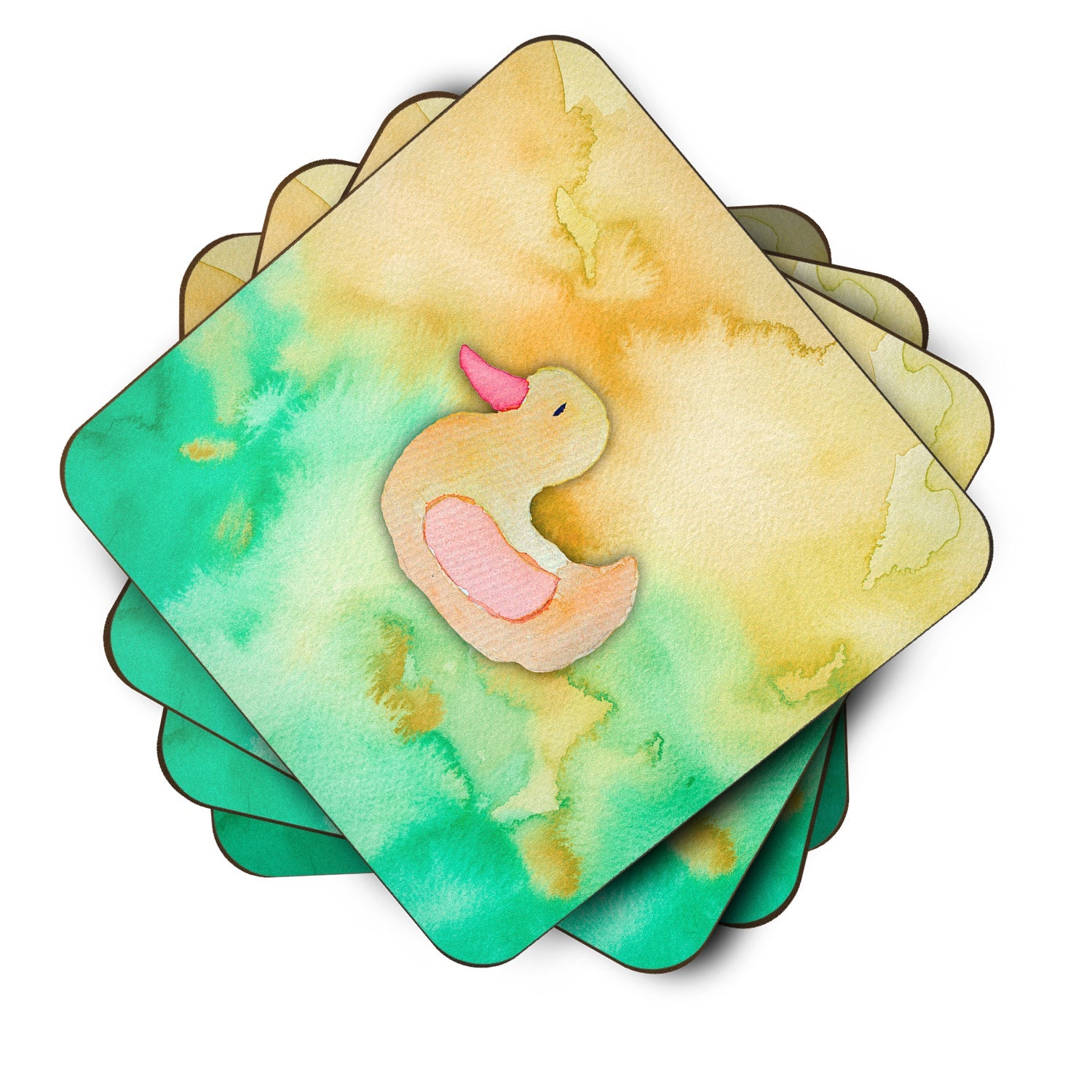 Rubber Duckie Watercolor Foam Coasters Set of 4 Cup Coasters for Indoor Outdoor, Tabletop Protection, Anti Slip, Mouse pad Material