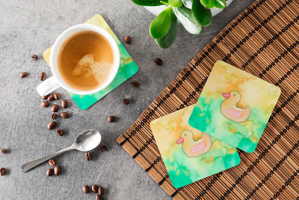 Rubber Duckie Watercolor Foam Coasters Set of 4 Cup Coasters for Indoor Outdoor, Tabletop Protection, Anti Slip, Mouse pad Material