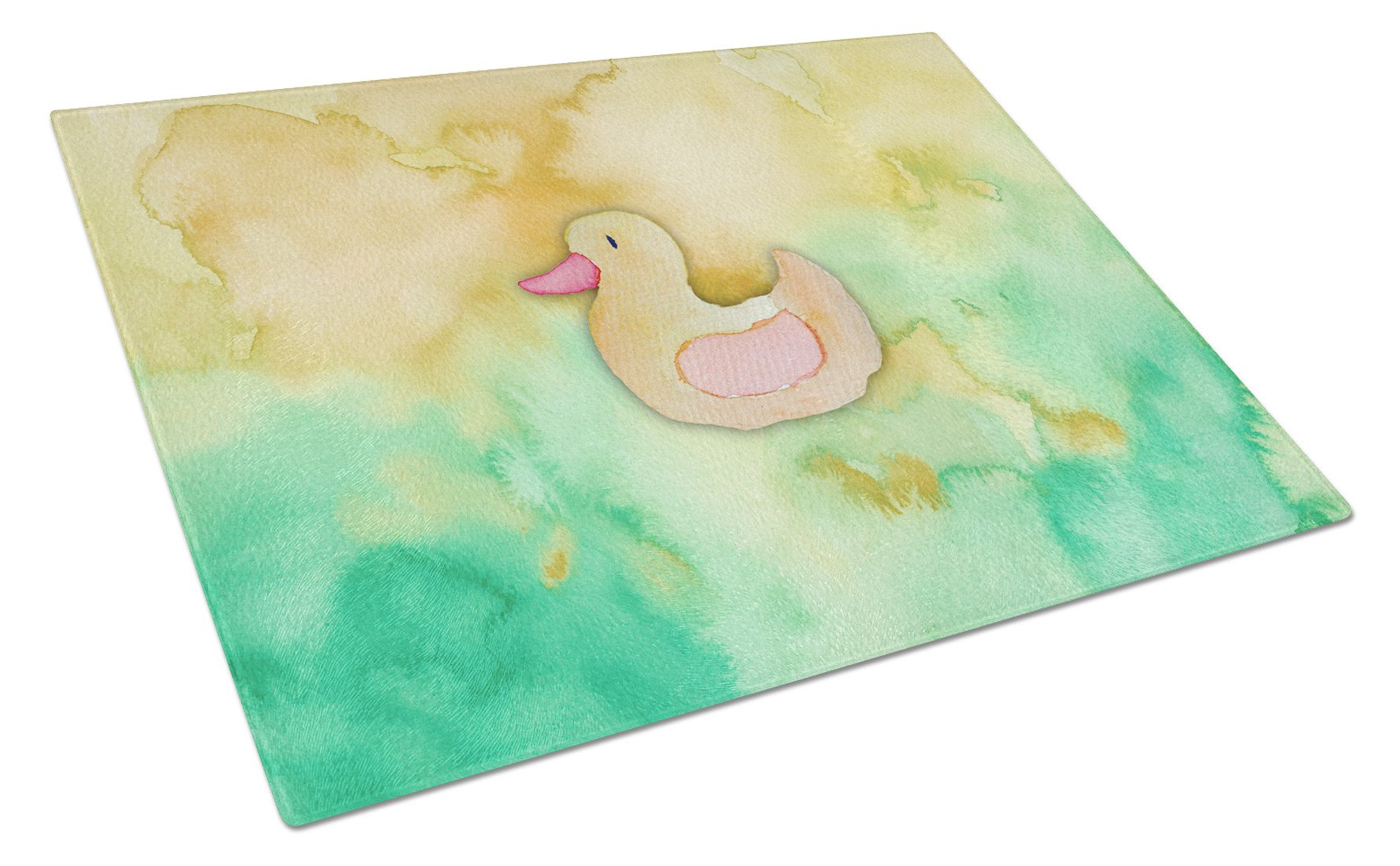 Rubber Duckie Watercolor Cutting Board Tempered Glass Kitchen Cutting Surface, Heat Resistant Chopping, Non-Slip Feet, Food Prep & Serving