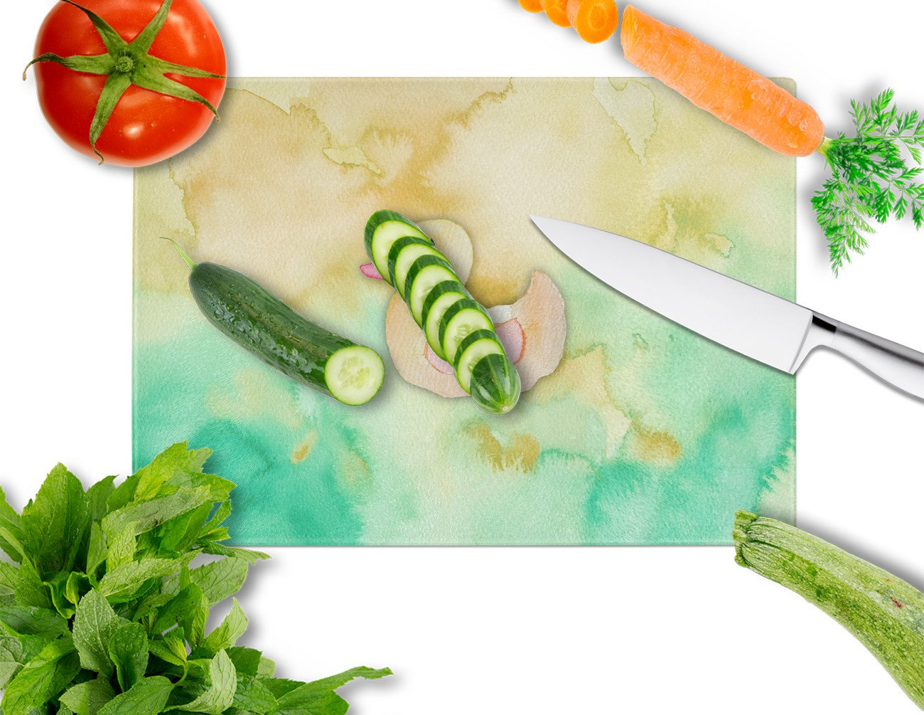 Rubber Duckie Watercolor Cutting Board Tempered Glass Kitchen Cutting Surface, Heat Resistant Chopping, Non-Slip Feet, Food Prep & Serving