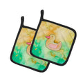 Rubber Duckie Watercolor Pot Holder Set of 2 Heat Resistant Quilted Hot Pads 7.5 x 7.5 Inch, Insulated Kitchen Trivets for Cooking & Baking