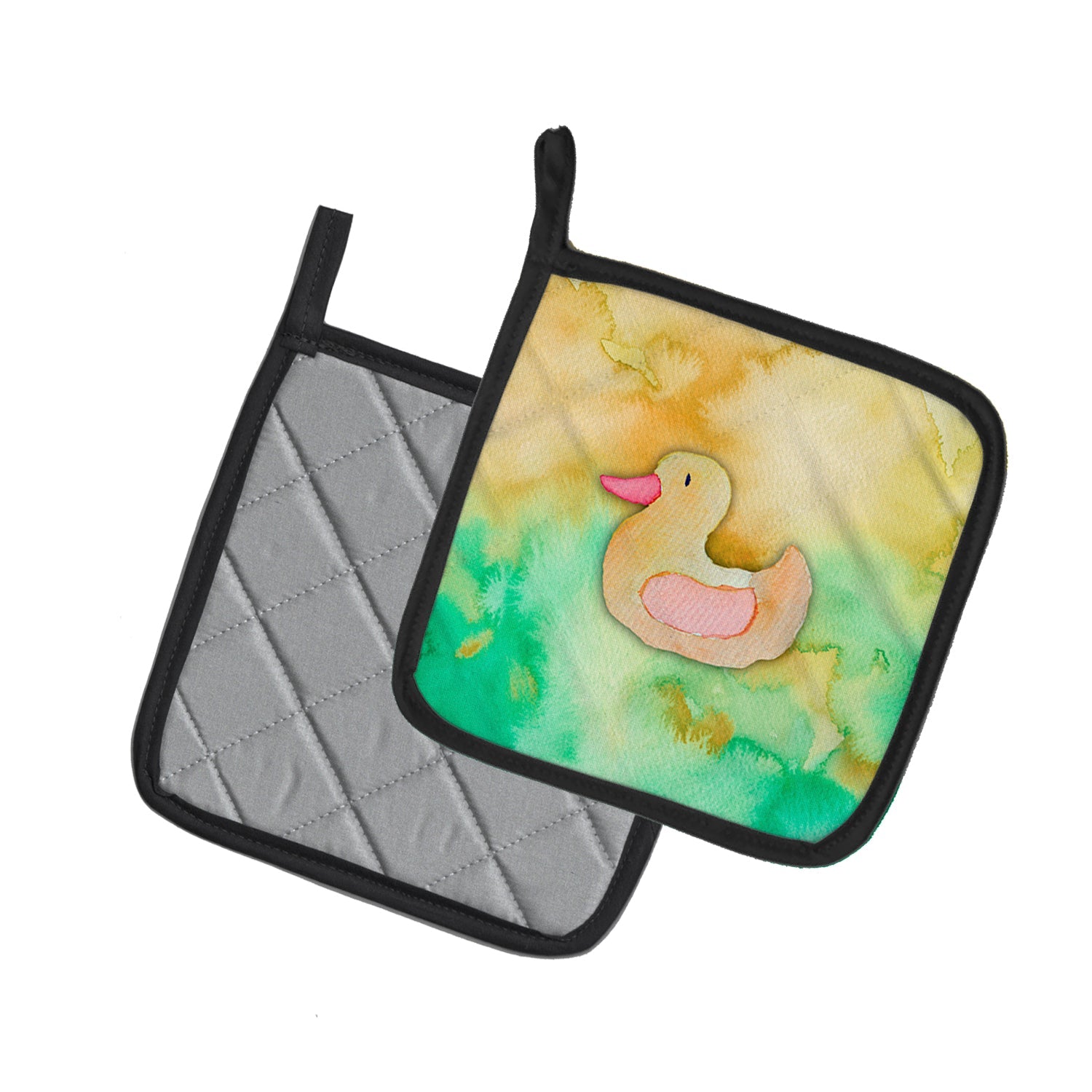 Rubber Duckie Watercolor Pot Holder Set of 2 Heat Resistant Quilted Hot Pads 7.5 x 7.5 Inch, Insulated Kitchen Trivets for Cooking & Baking