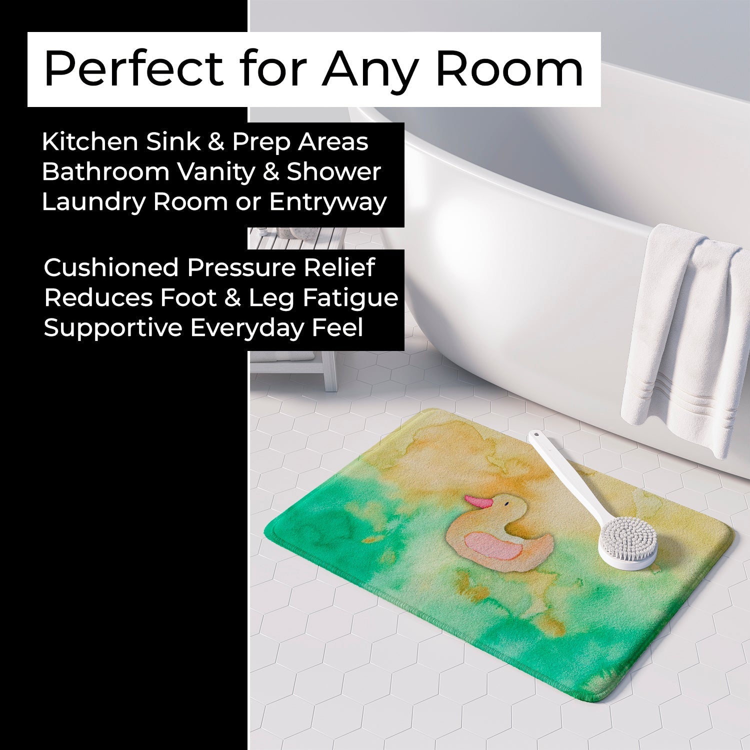 Rubber Duckie Watercolor Memory Foam Kitchen Mat Machine Washable Anti-Fatigue Cushion Comfort Bath or Kitchen Rug