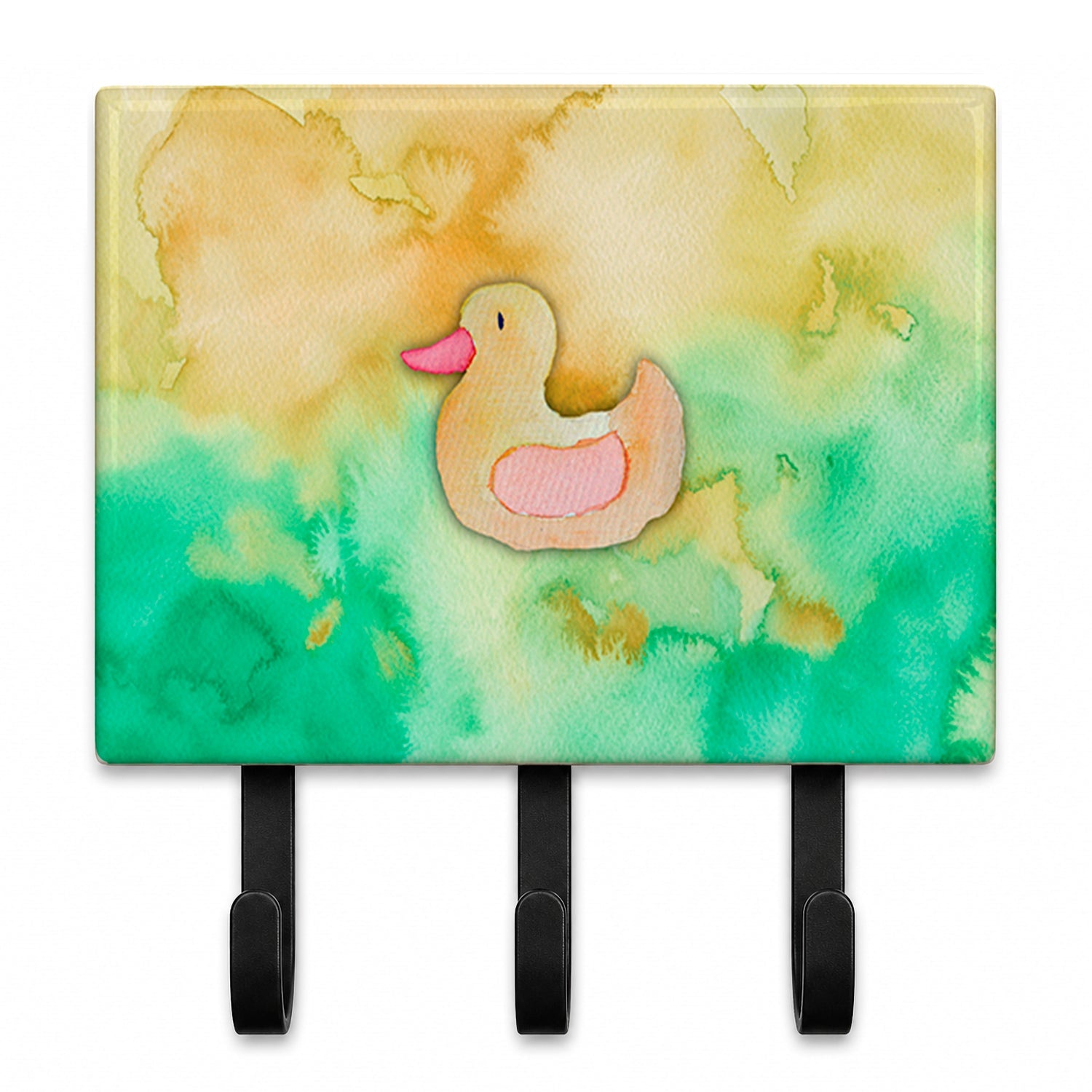 Rubber Duckie Watercolor Leash or Key Holder Wall Hooks, Coat Rack Wall Mount, for Hanging Keys, Towels, Aprons, Leashes