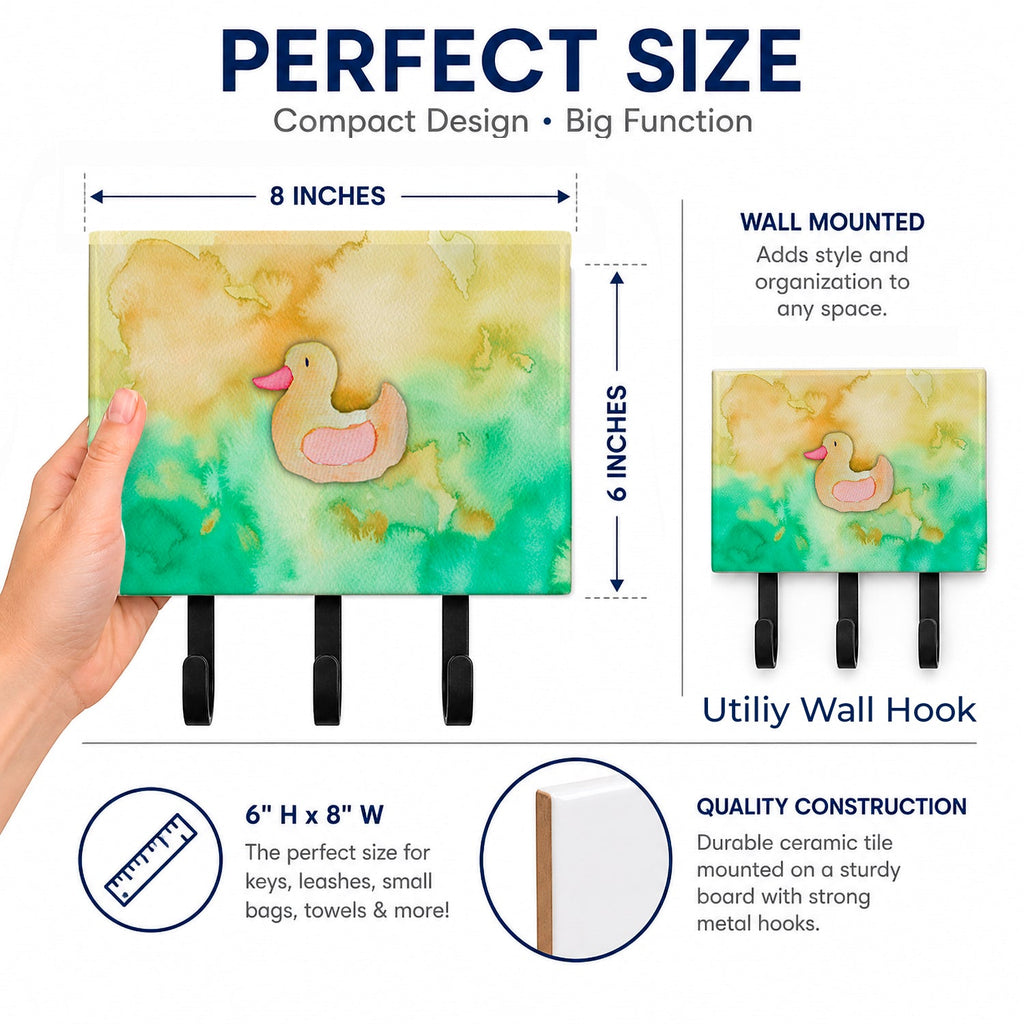 Rubber Duckie Watercolor Leash or Key Holder Wall Hooks, Coat Rack Wall Mount, for Hanging Keys, Towels, Aprons, Leashes