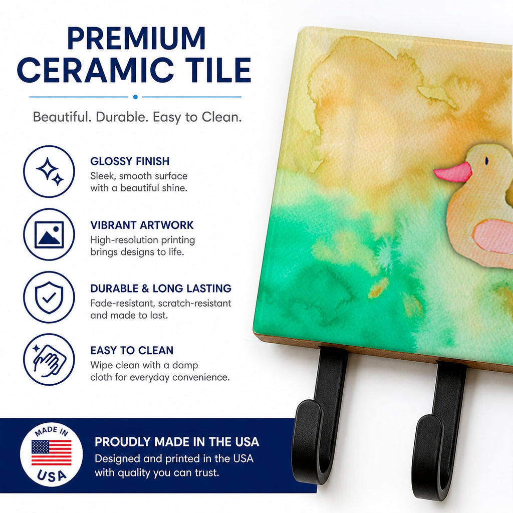 Rubber Duckie Watercolor Leash or Key Holder Wall Hooks, Coat Rack Wall Mount, for Hanging Keys, Towels, Aprons, Leashes