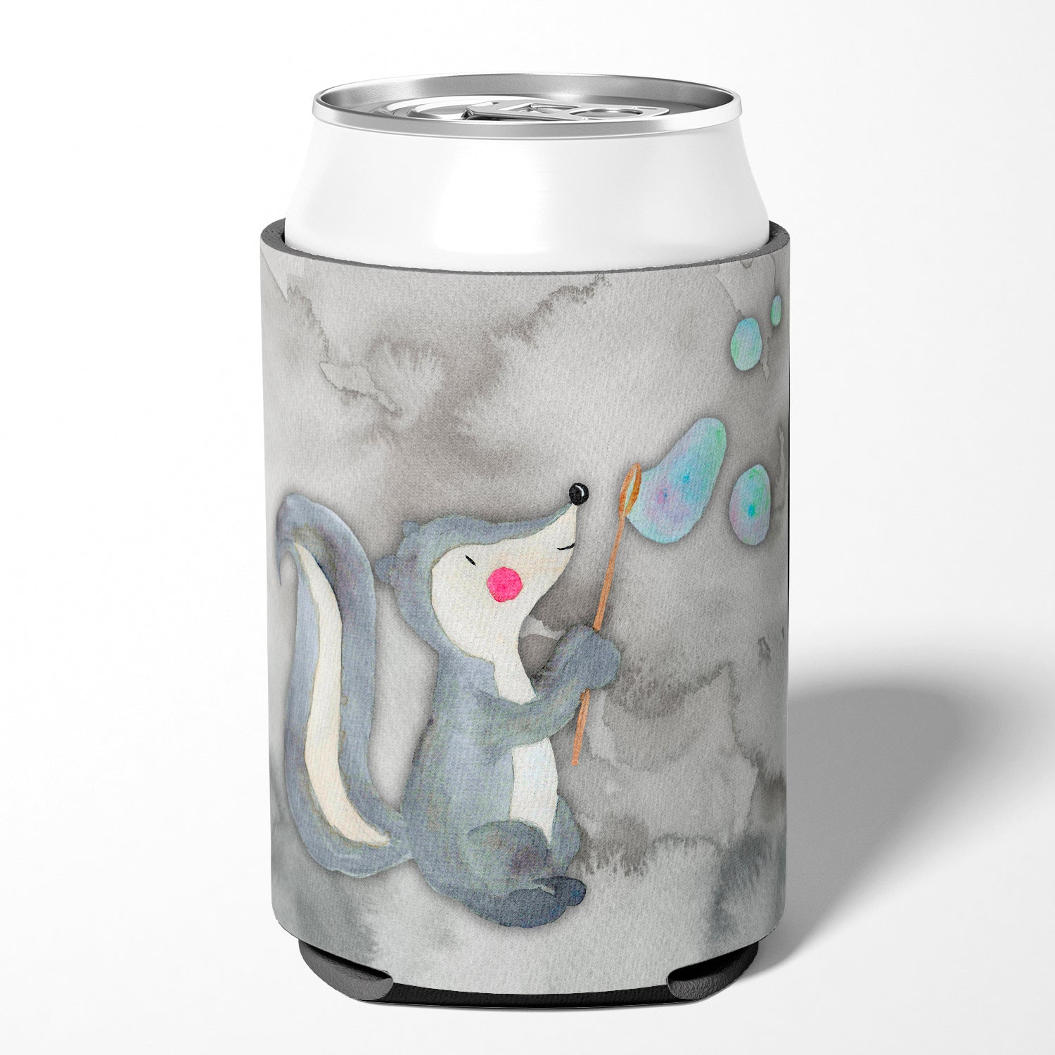 Skunk and Bubbles Watercolor Can or Bottle Hugger Cooler Sleeve for Standard 12 oz Cans, Insulated Foam Beer & Soda Can Hugger Reusable