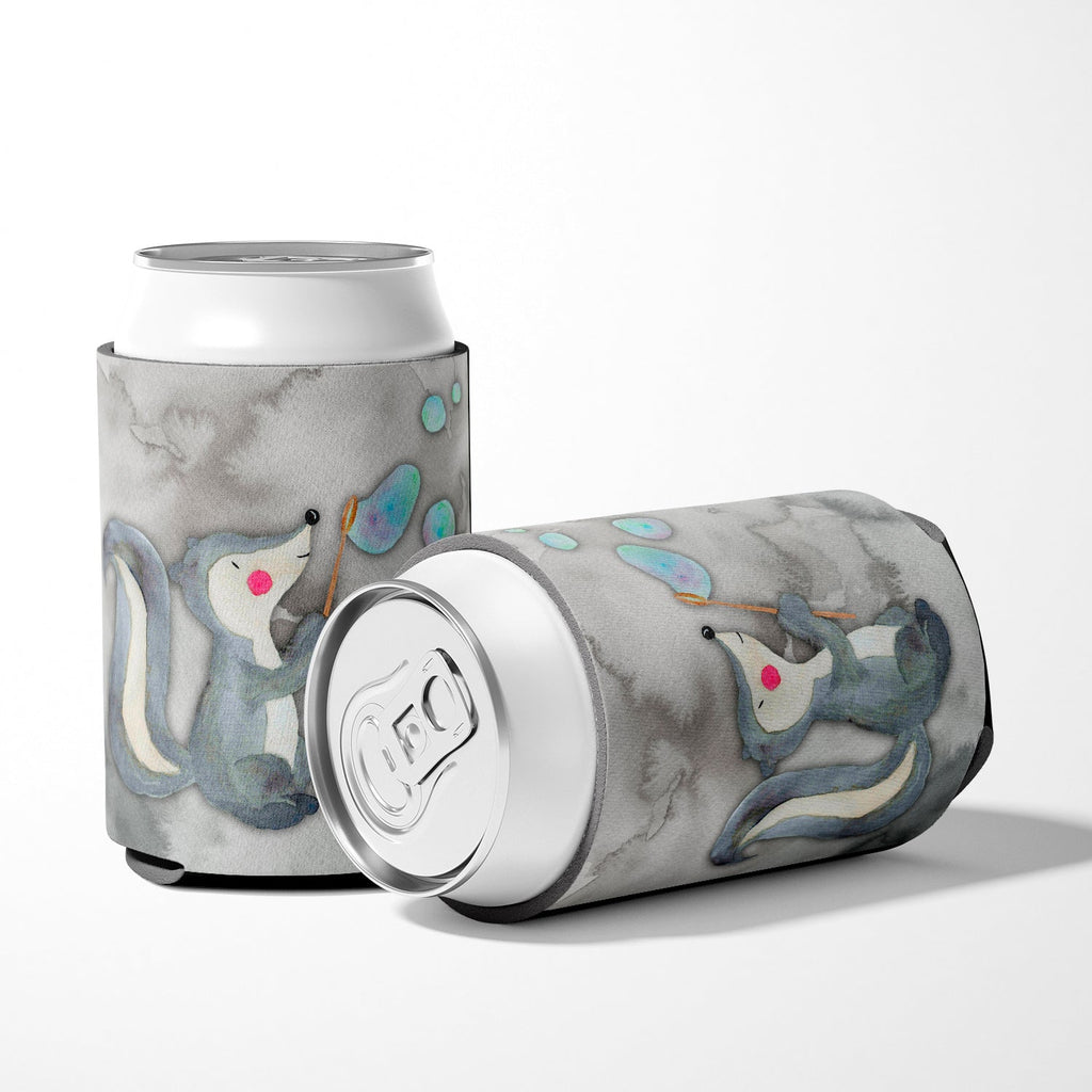 Skunk and Bubbles Watercolor Can or Bottle Hugger Cooler Sleeve for Standard 12 oz Cans, Insulated Foam Beer & Soda Can Hugger Reusable