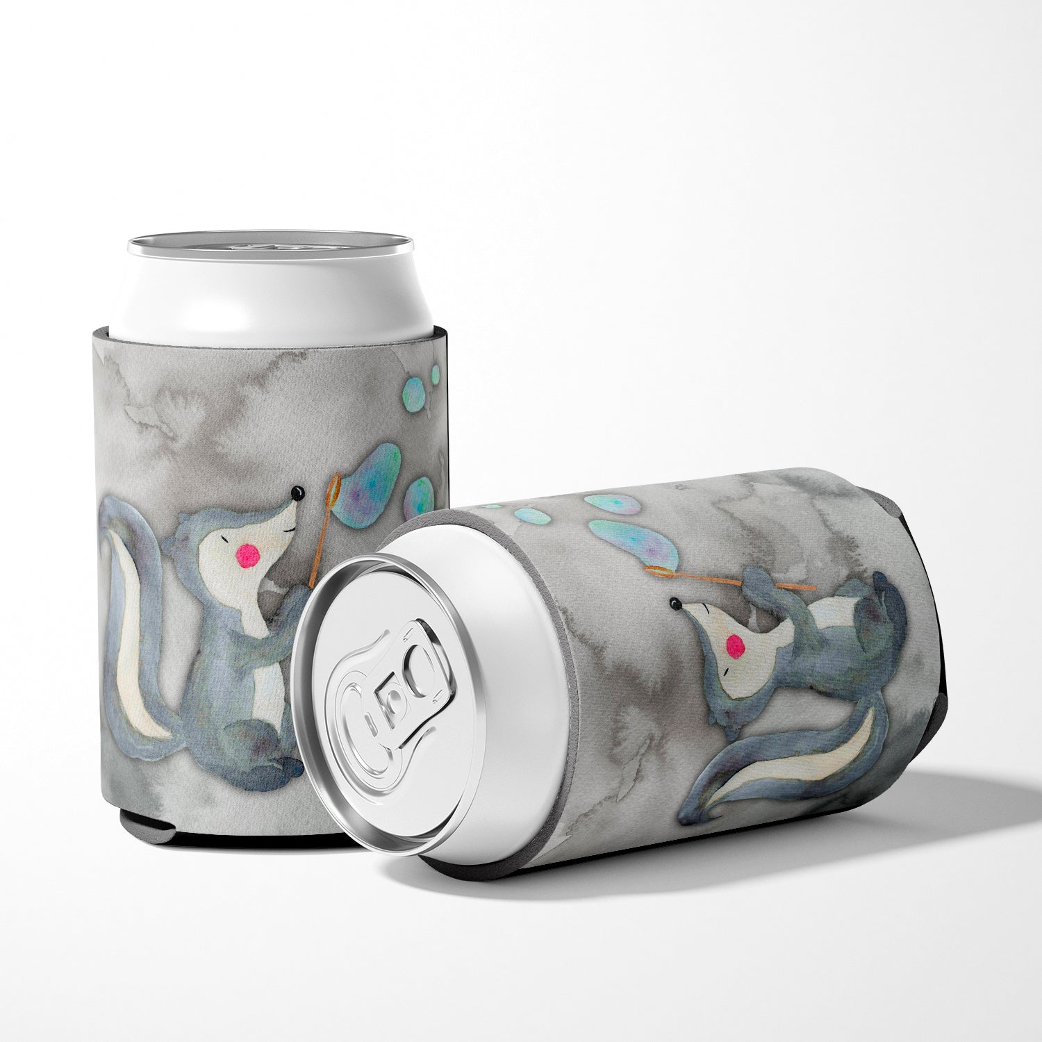 Skunk and Bubbles Watercolor Can or Bottle Hugger Cooler Sleeve for Standard 12 oz Cans, Insulated Foam Beer & Soda Can Hugger Reusable