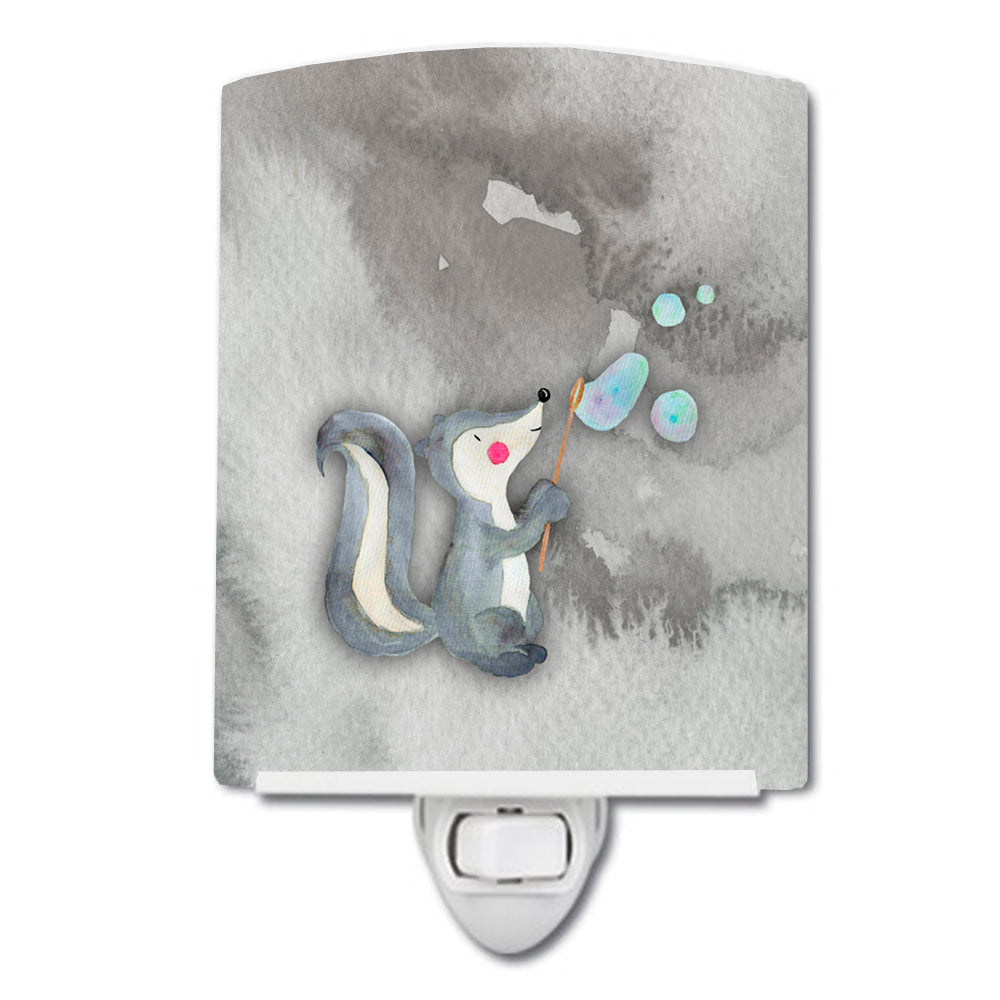 Skunk and Bubbles Watercolor Ceramic Night Light Compact, UL-Certified, Ideal for Bedroom, Bathroom, Nursery, Hallway, Kitchen, 6x4x3, Multicolor