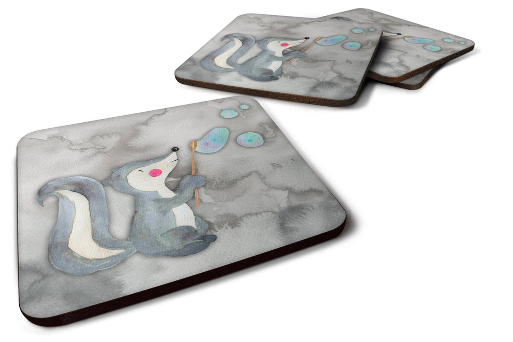 Skunk and Bubbles Watercolor Foam Coasters Set of 4 Cup Coasters for Indoor Outdoor, Tabletop Protection, Anti Slip, Mouse pad Material