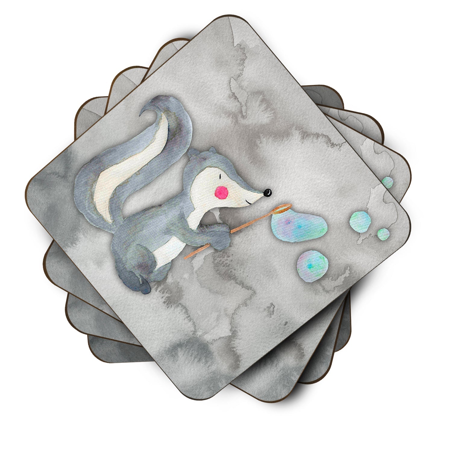 Skunk and Bubbles Watercolor Foam Coasters Set of 4 Cup Coasters for Indoor Outdoor, Tabletop Protection, Anti Slip, Mouse pad Material