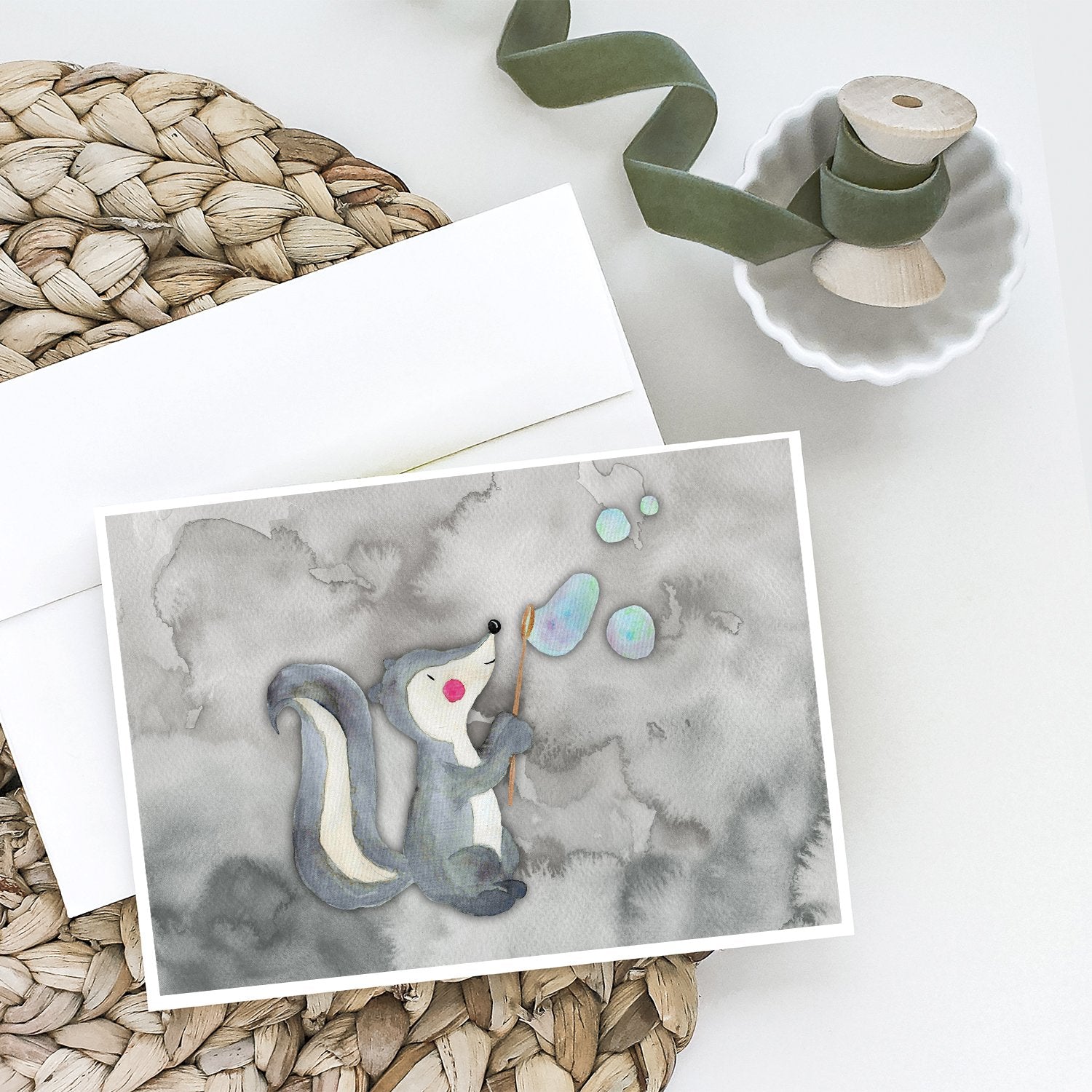 Skunk and Bubbles Watercolor Greeting Cards Pack of 8 Blank Cards with Envelopes Whimsical A7 Size 5x7
