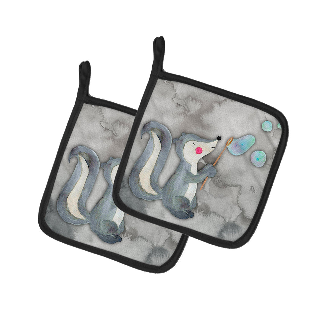 Skunk and Bubbles Watercolor Pot Holder Set of 2 Heat Resistant Quilted Hot Pads 7.5 x 7.5 Inch, Insulated Kitchen Trivets for Cooking & Baking