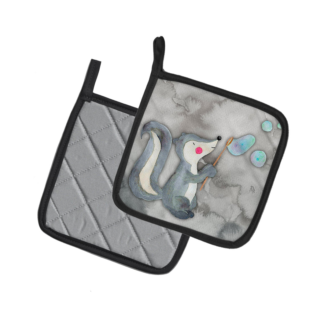 Skunk and Bubbles Watercolor Pot Holder Set of 2 Heat Resistant Quilted Hot Pads 7.5 x 7.5 Inch, Insulated Kitchen Trivets for Cooking & Baking