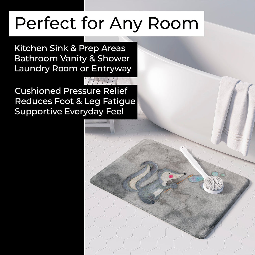 Skunk and Bubbles Watercolor Memory Foam Kitchen Mat Machine Washable Anti-Fatigue Cushion Comfort Bath or Kitchen Rug