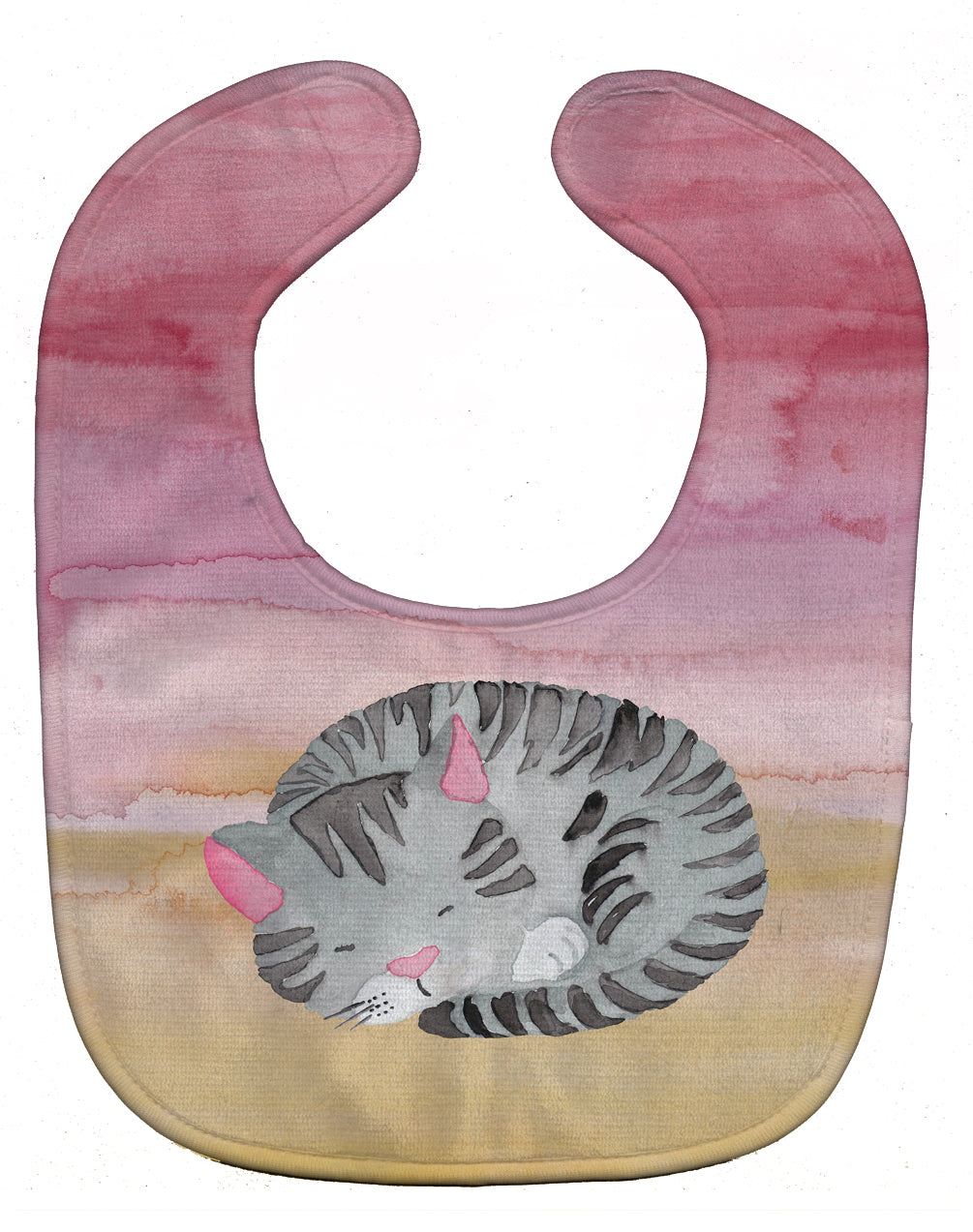 Sleeping Grey Cat Watercolor Baby Bib Easy-Clean Baby Bib Baby Feeding Accessory Baby Mealtime Essential, 10 x 13, Multicolor
