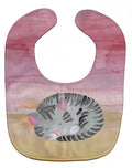 Sleeping Grey Cat Watercolor Baby Bib Easy-Clean Baby Bib Baby Feeding Accessory Baby Mealtime Essential, 10 x 13, Multicolor