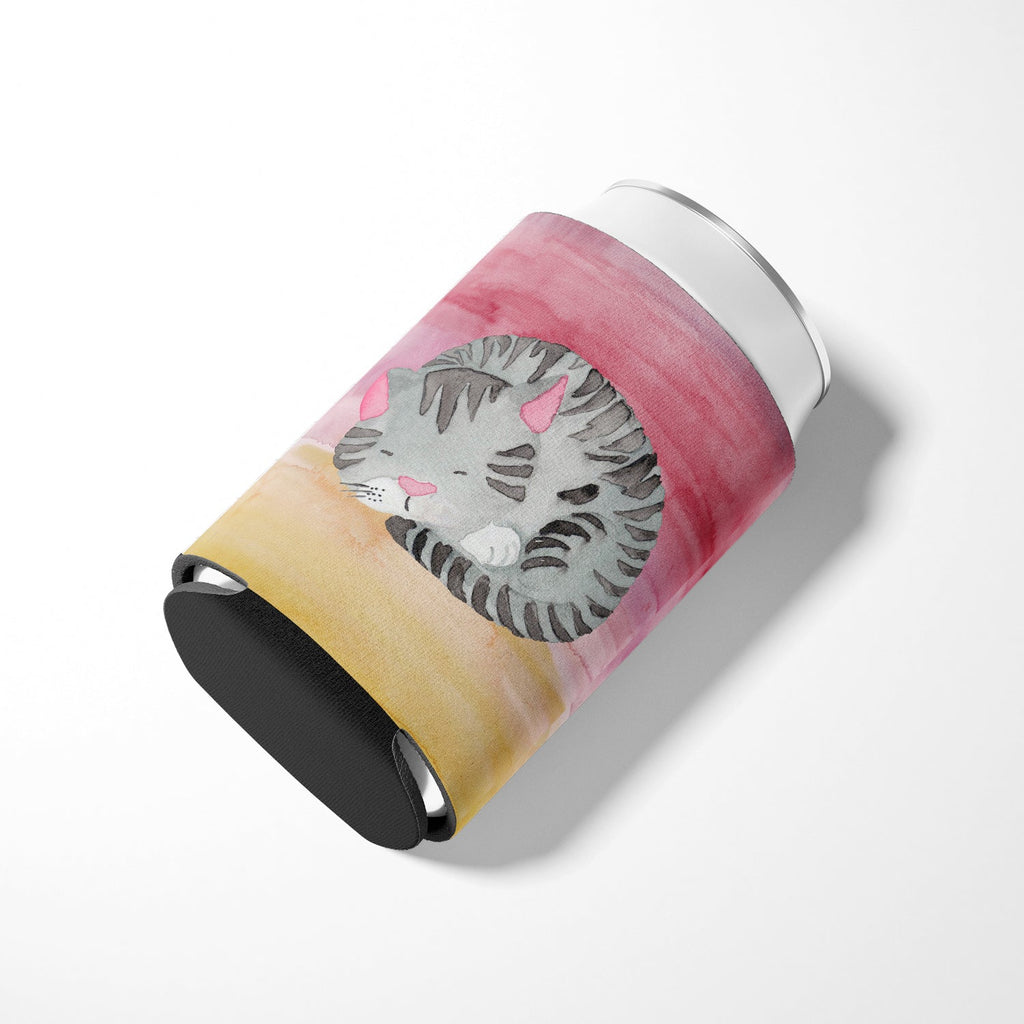 Sleeping Grey Cat Watercolor Can or Bottle Hugger Cooler Sleeve for Standard 12 oz Cans, Insulated Foam Beer & Soda Can Hugger Reusable